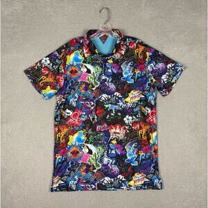 Retro Rifle Polo Shirt Men’s Medium Sticker Bomb V2 Multicolor Performance